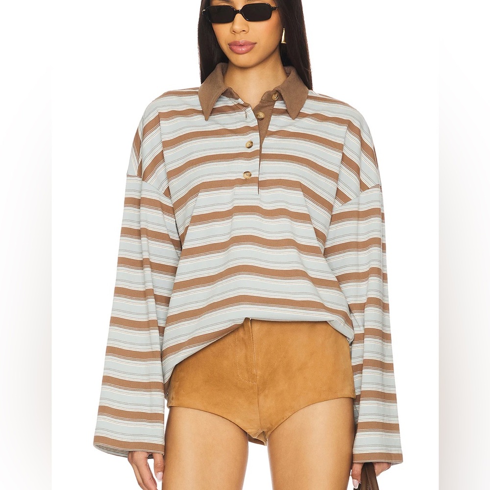 Lovers + Friends Brown and Cream Striped Button Down Shirt